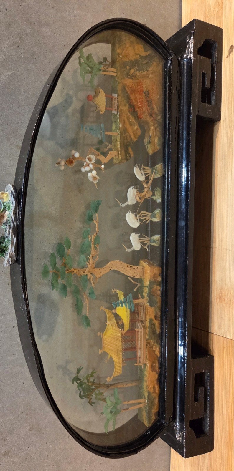 groot Chinees gekleurde Diorama ca. 36x17x5 cm, Natuurlijk materiaal, 36 cm, Houtsnijwerk, Ophalen