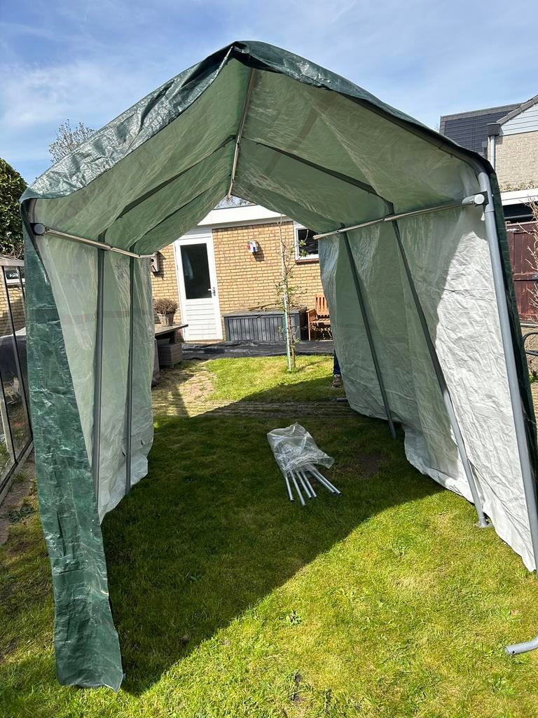 Garagetent 2,4 x 3,6 m pvc/ staal, Ophalen, Gebruikt, Minder dan 4 meter, Minder dan 5 meter