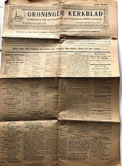 GRONINGER KERKBLAD ZONDAG 26 MEI 1929 KERKEN GRONINGEN, Ophalen of Verzenden, Muziek, Film of Tv