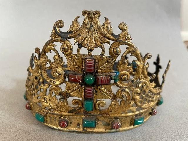 Antieke kroon met ingelegde steentjes 19e eeuw staakmadonna, Antiek en Kunst, Curiosa en Brocante, Ophalen of Verzenden