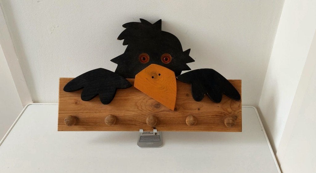 Vrolijke vintage houten vogel kinder jas tas kapstok, Wandkapstok, Eu, Gebruikt, Eu