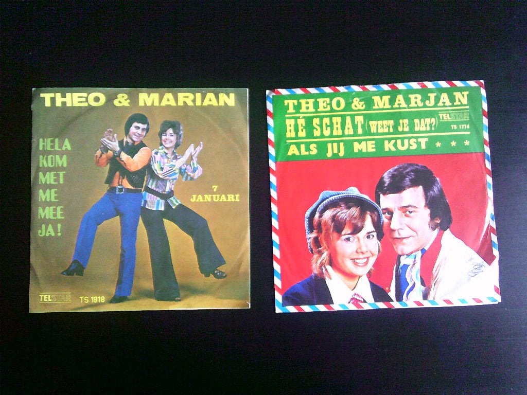 twee singles van theo & marjan, 7 inch, Ophalen of Verzenden, Levenslied of Smartlap, 1970 - 1979