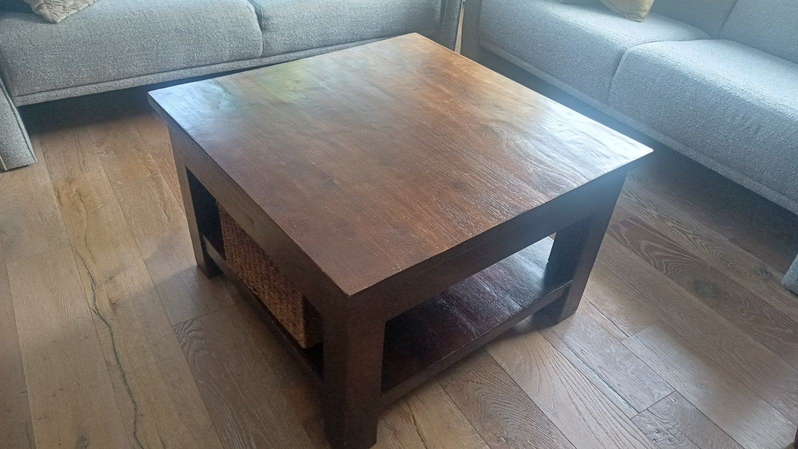 Teak salontafel 80x80 cm met lade, Huis en Inrichting, Tafels | Salontafels, Ophalen, Gebruikt, 50 tot 100 cm, 50 tot 100 cm