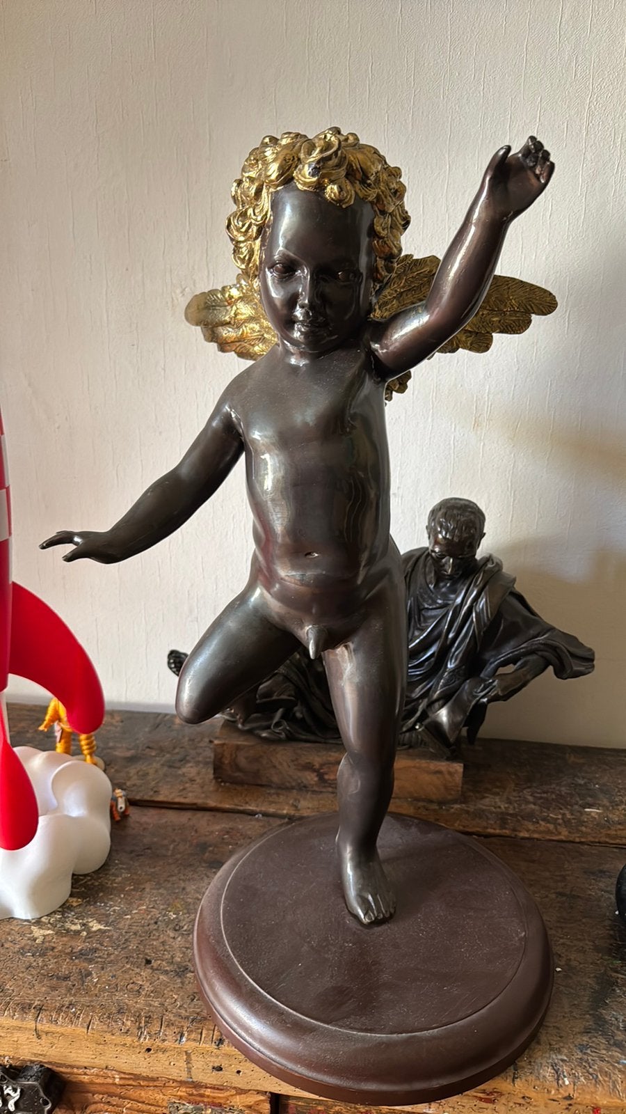 Mooie zware zeer grote bronzen engel ruim 60 cm, Antiek en Kunst, Ophalen of Verzenden, Brons, 50 - 100 cm