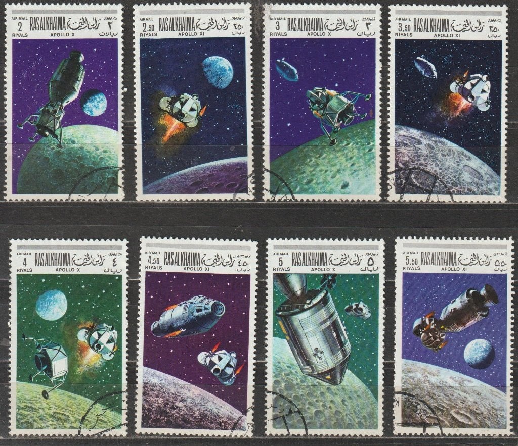 4323. Ras Al Khaima 326/33 gest. Ruimtevaart, Ophalen of Verzenden, Gestempeld, Midden-Oosten