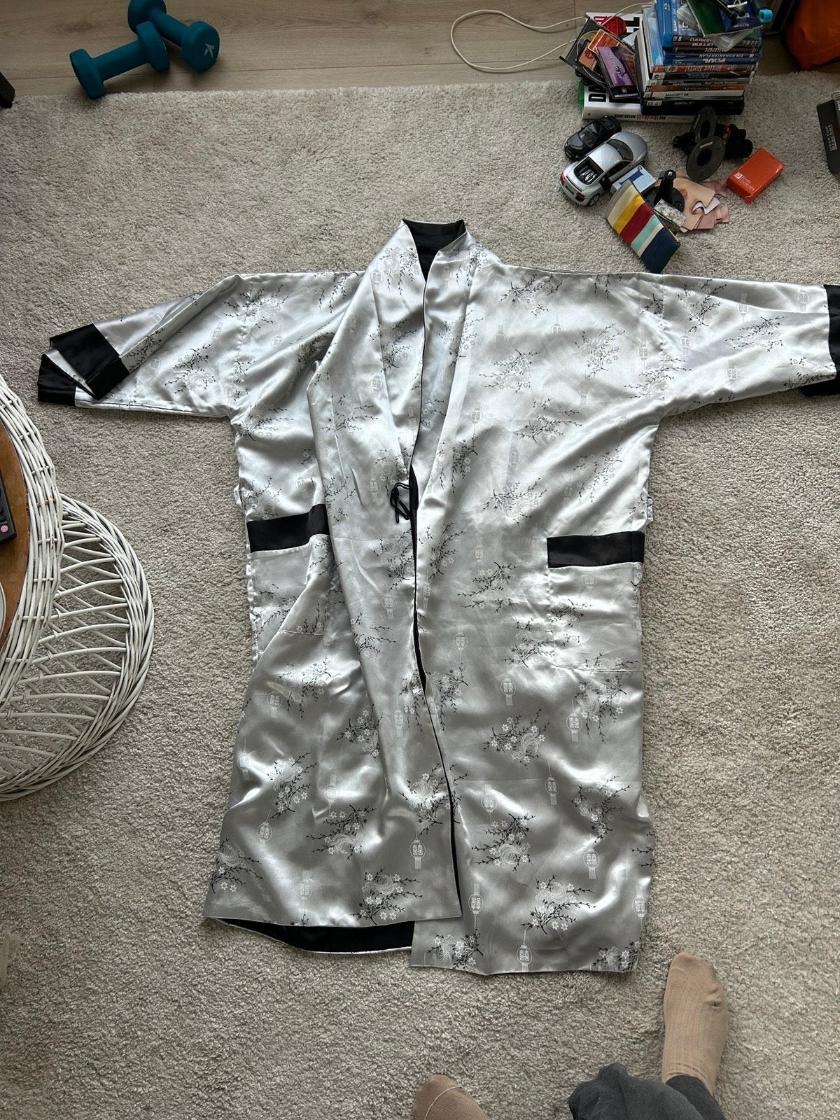Badjas / Kimono - Zijde-look met drakenprint - Maat L, Ophalen of Verzenden, Maat 52/54 (L)