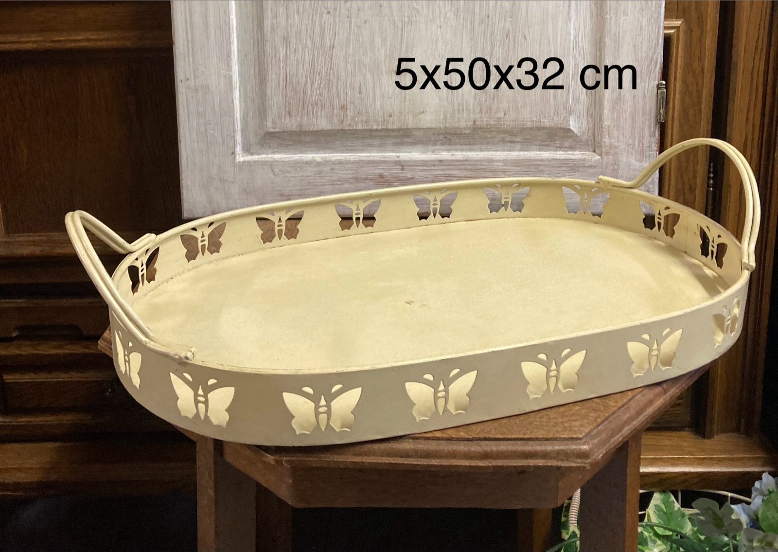 Brocante metalen dienblad met vlinders, Ophalen of Verzenden