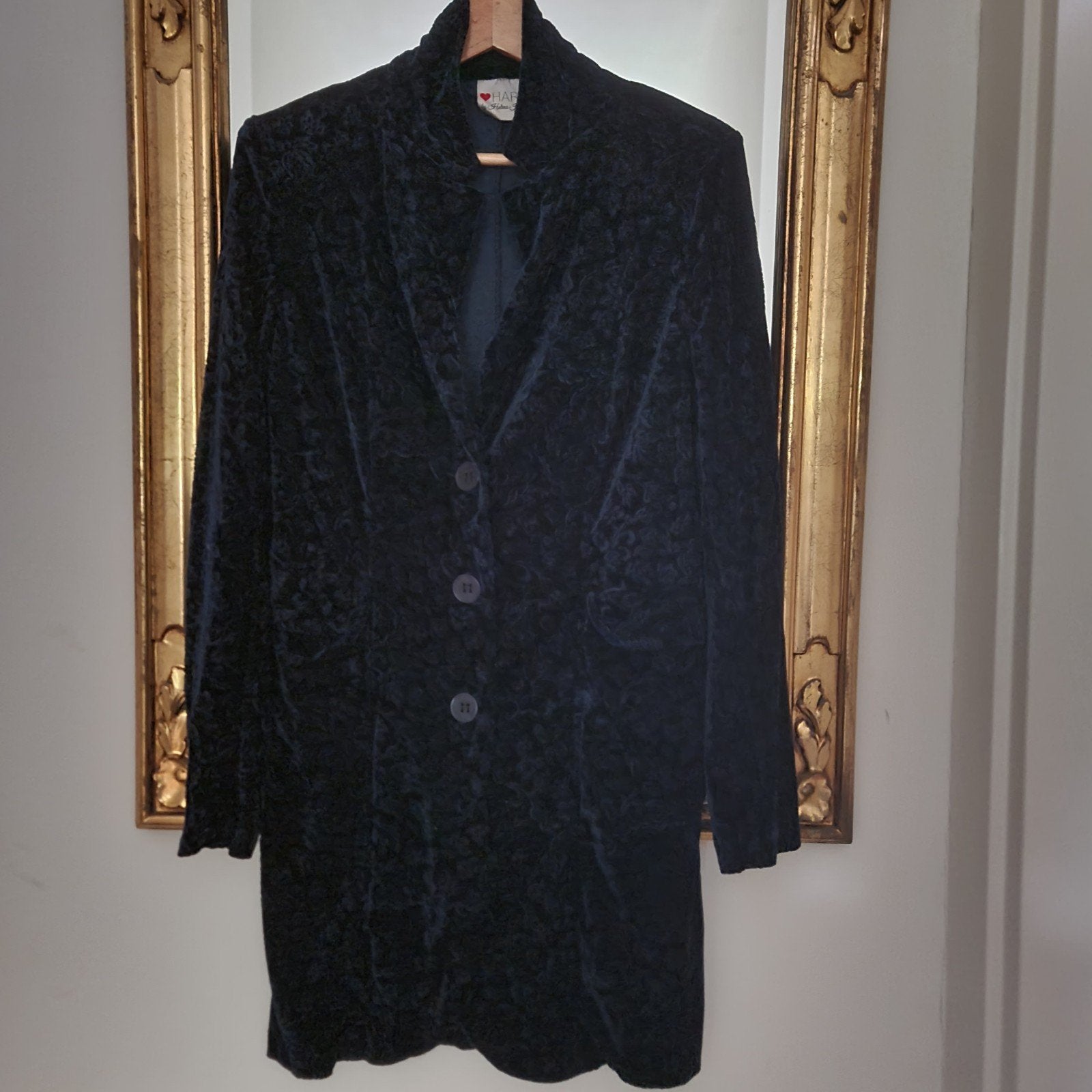 donkerblauwe lange blazer colbertje L Helena Hart  fluweel, Blauw, Maat 42/44 (L), Zo goed als nieuw, Jasje