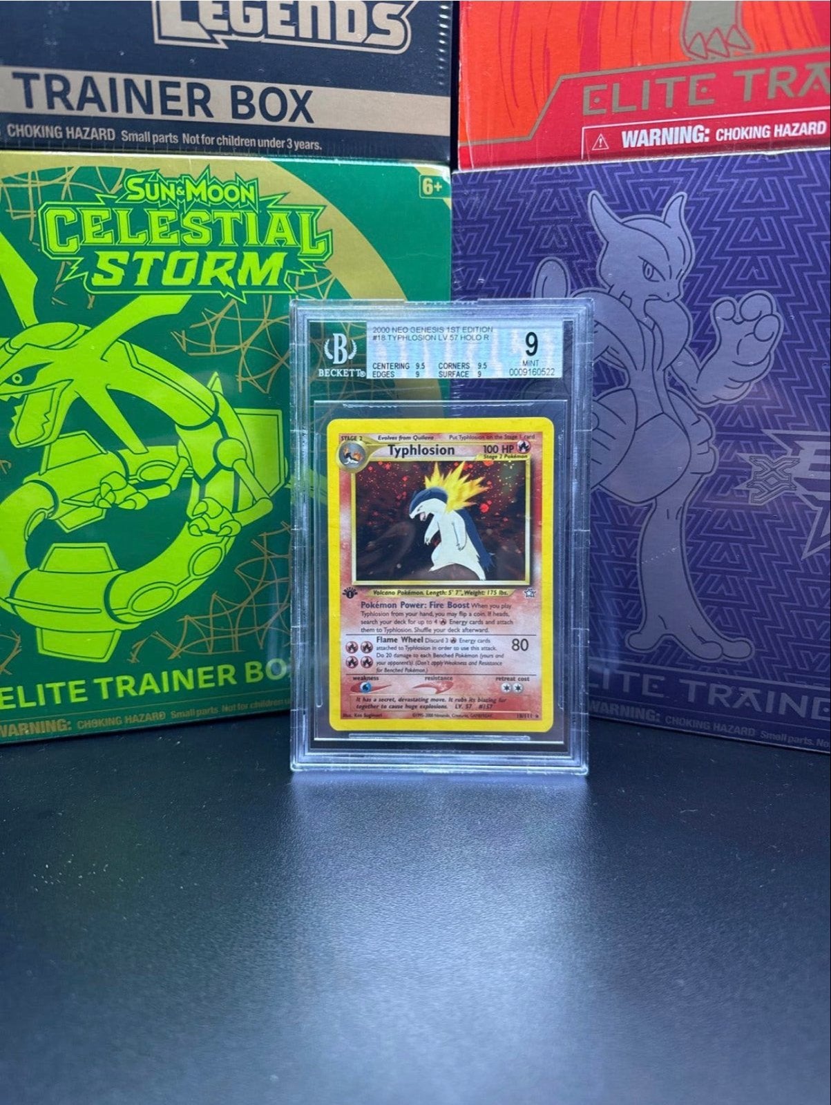 Typhlosion 1st Edition Neo Genesis BGS 9, Hobby en Vrije tijd, Ophalen of Verzenden, Zo goed als nieuw, Losse kaart, Foil