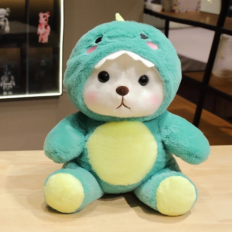 Grote knuffel Teddy beer in dinosaurus pak (30cm)