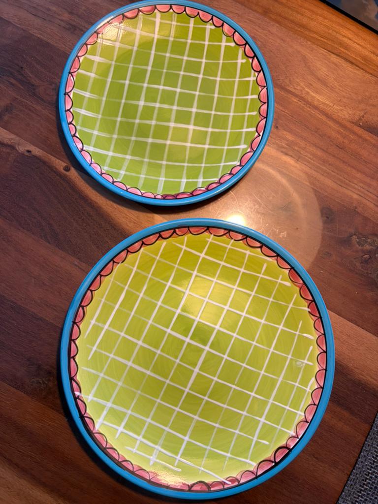 Blond servies groen met ruiten: dinerbord en ontbijtbord, Ophalen of Verzenden, Gebruikt, Aardewerk, Bord(en)
