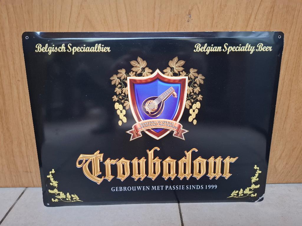 reclamebord Troubadour bier, Ophalen of Verzenden, Nieuw, Reclamebord, Plaat of Schild, Overige merken