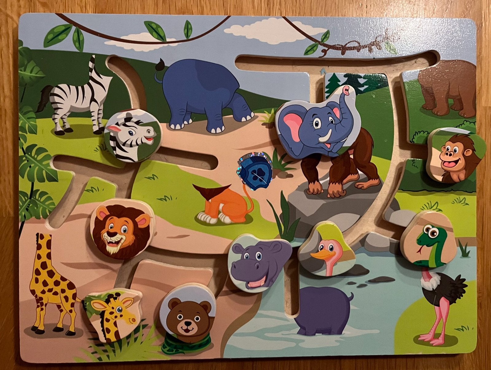 Houten dieren puzzel, nooit meer stukjes kwijt, Ophalen of Verzenden, Zo goed als nieuw