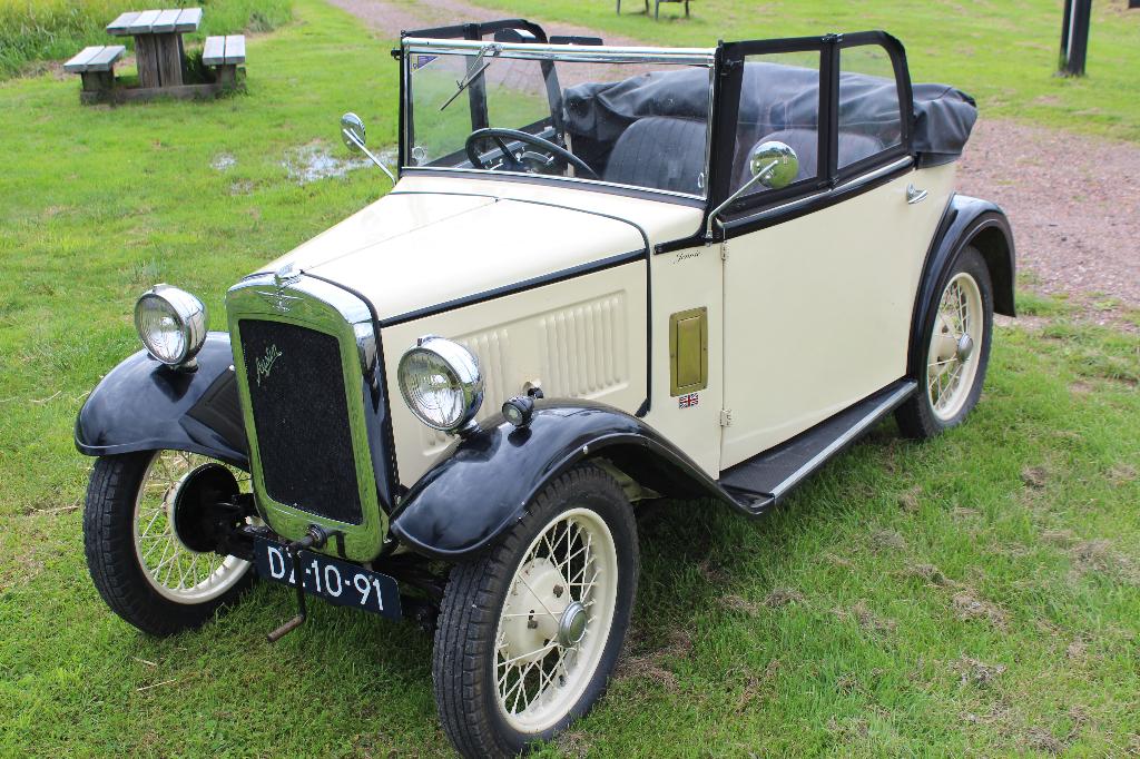 Austin Seven TD Tourer 1932 Wit/zwart, Auto's, Austin, Particulier, Benzine, Cabriolet, Geïmporteerd, Wit, Zwart, Kunstmatig leder