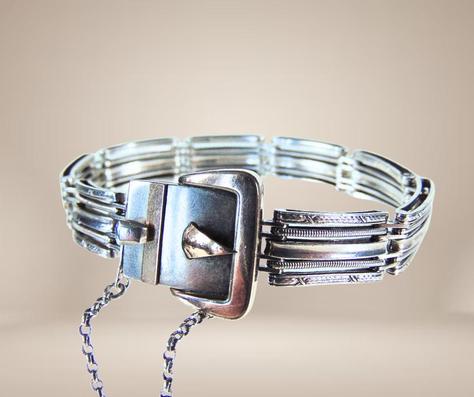 Prachtige 800 zilver ART DECO gesp armband gouden accenten!, Sieraden, Tassen en Uiterlijk, Armbanden, Verzenden, Zo goed als nieuw