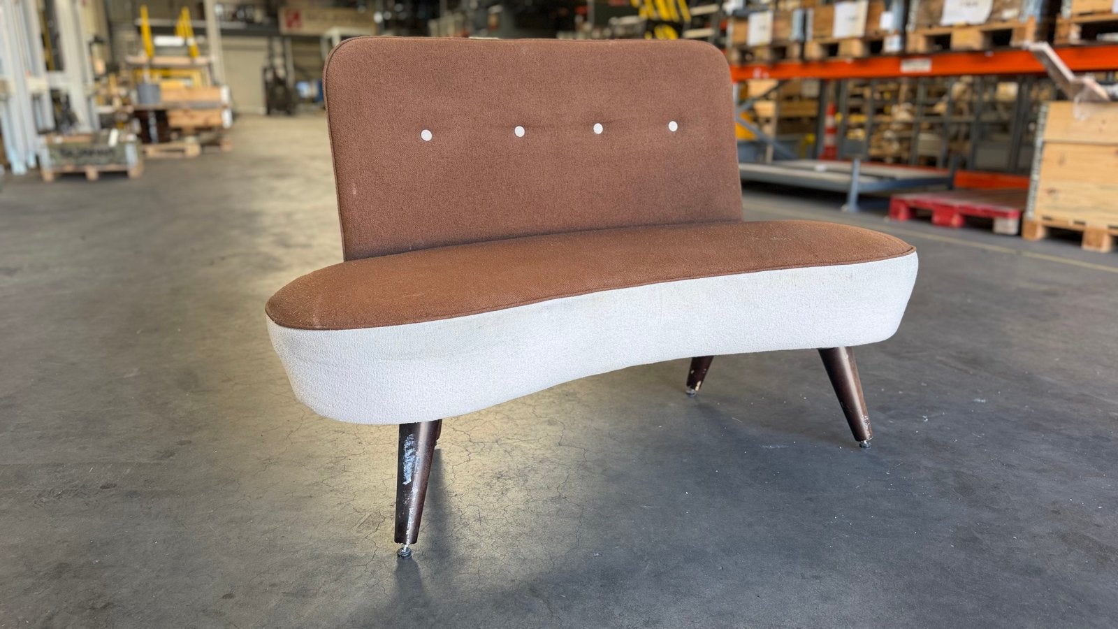 Vintage Bruin/Beige Loungebankje - Jaren '60 Stijl, Ophalen, Gebruikt, Twee, Bruin