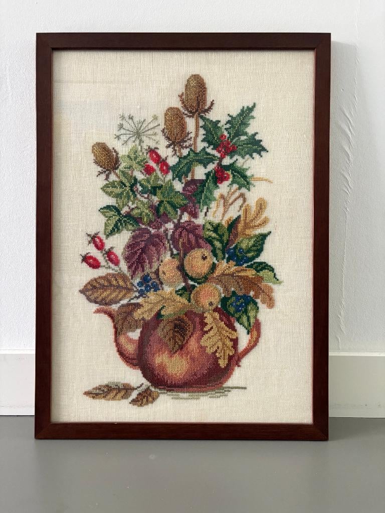 borduurschilderij borduurwerk schilderij herfst vaas takken, Ophalen, Gebruikt, Handborduren, Overige typen