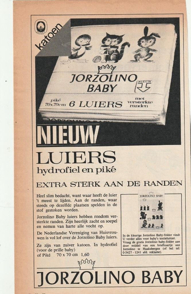Retro reclame 1960 Jorzolino baby luiers sterke randjes, Verzamelen, Verzenden, Overige typen