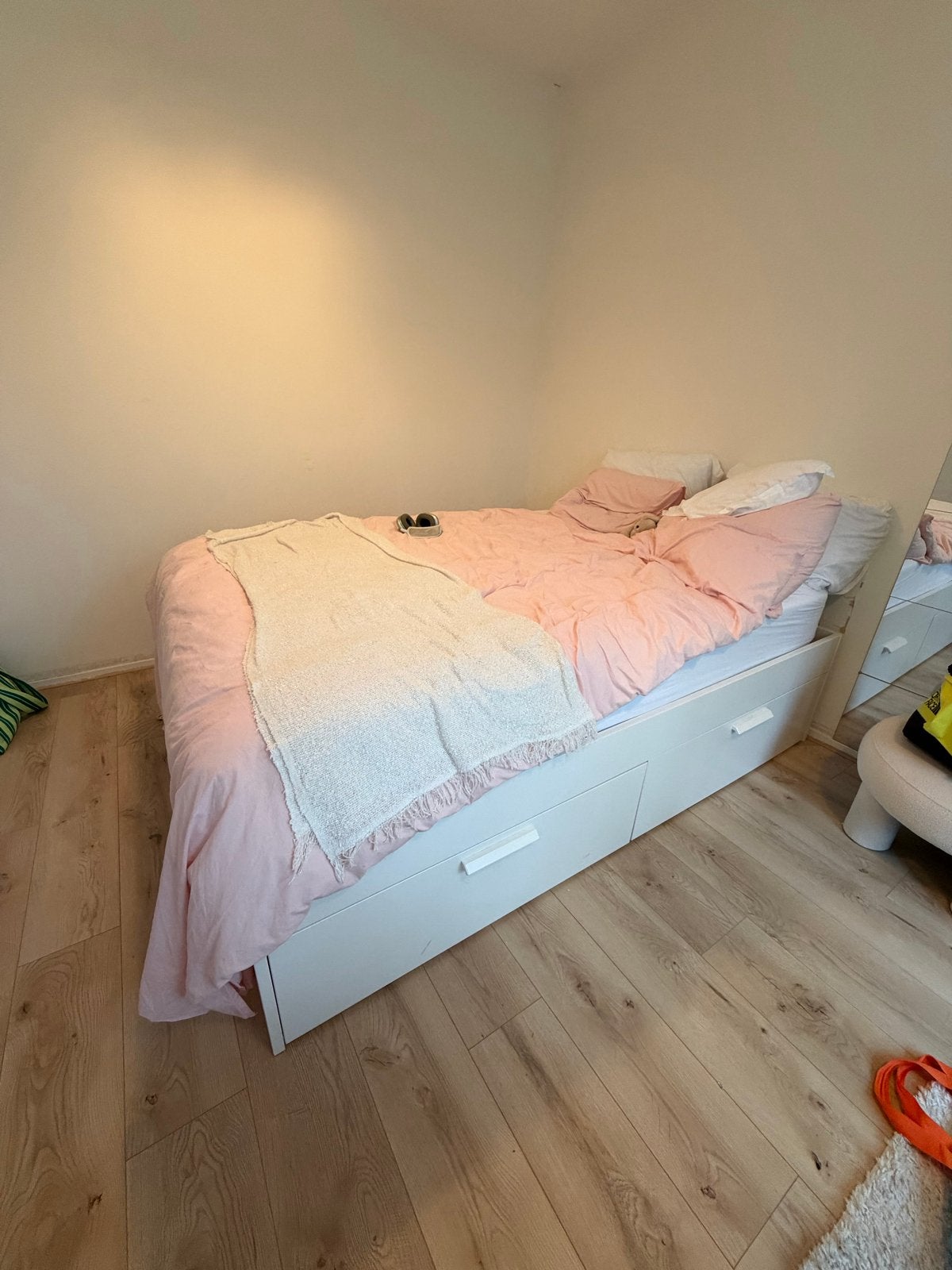 IKEA Brimnes bedframe 140x200 met lattenbodem en lades, Ophalen, Gebruikt, Wit, Tweepersoons