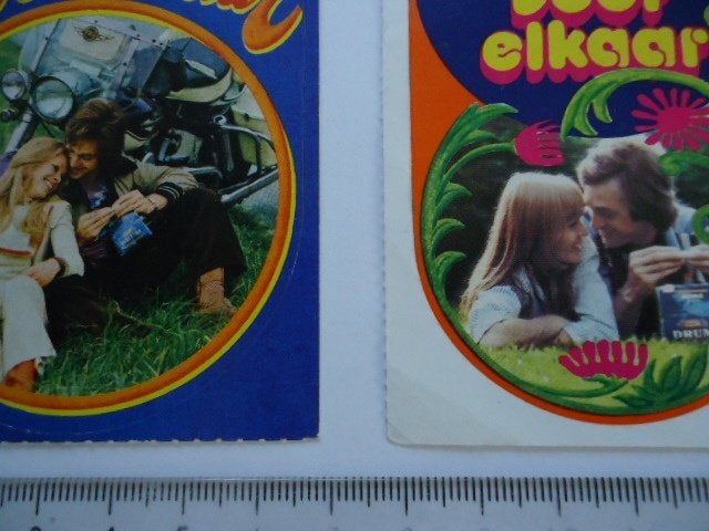sticker Jaren 70 DRUM SHAG sigaret flowerpower peace love, Verzenden, Zo goed als nieuw