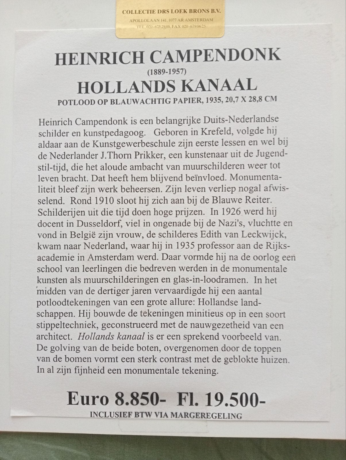 Heinrich Campendonk Persfoto Hollands Kanaal, Ophalen of Verzenden