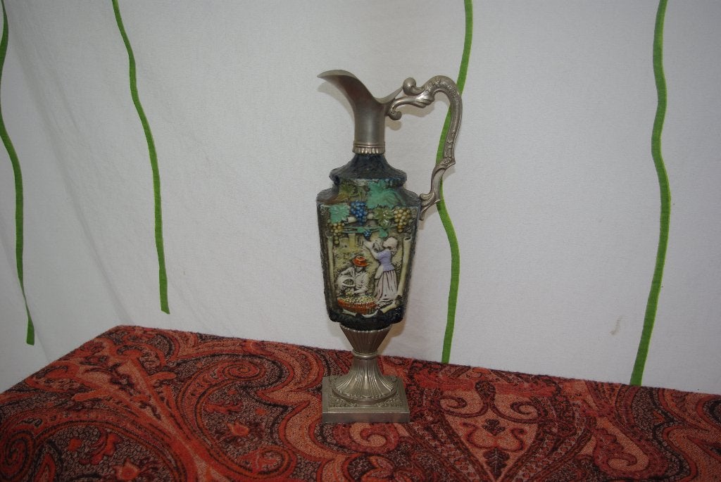 Kan met gedetailleerde reliëfdecoratie een  wijn oogstscène, Antiek en Kunst, Ophalen of Verzenden