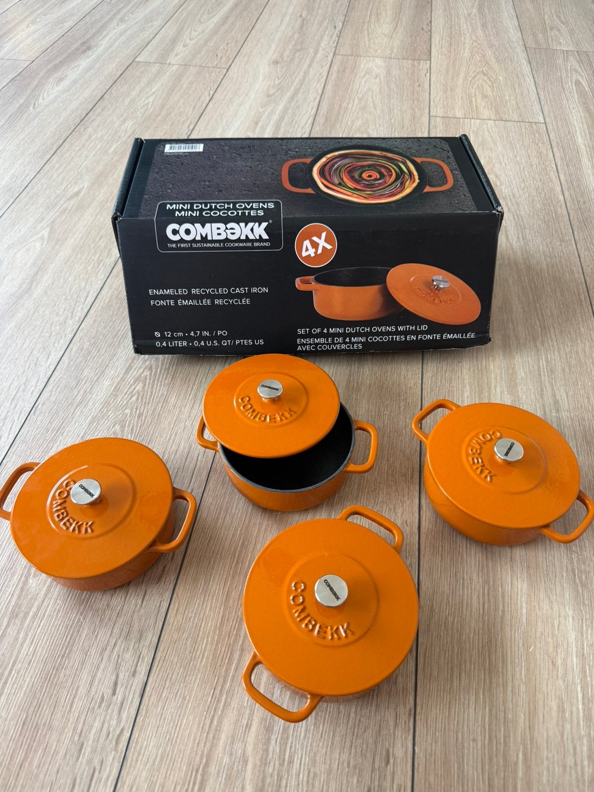 Gietijzeren braadpannetjes oranje diameter 12cm, Huis en Inrichting, Ophalen, Met deksel, Nieuw, Overige merken