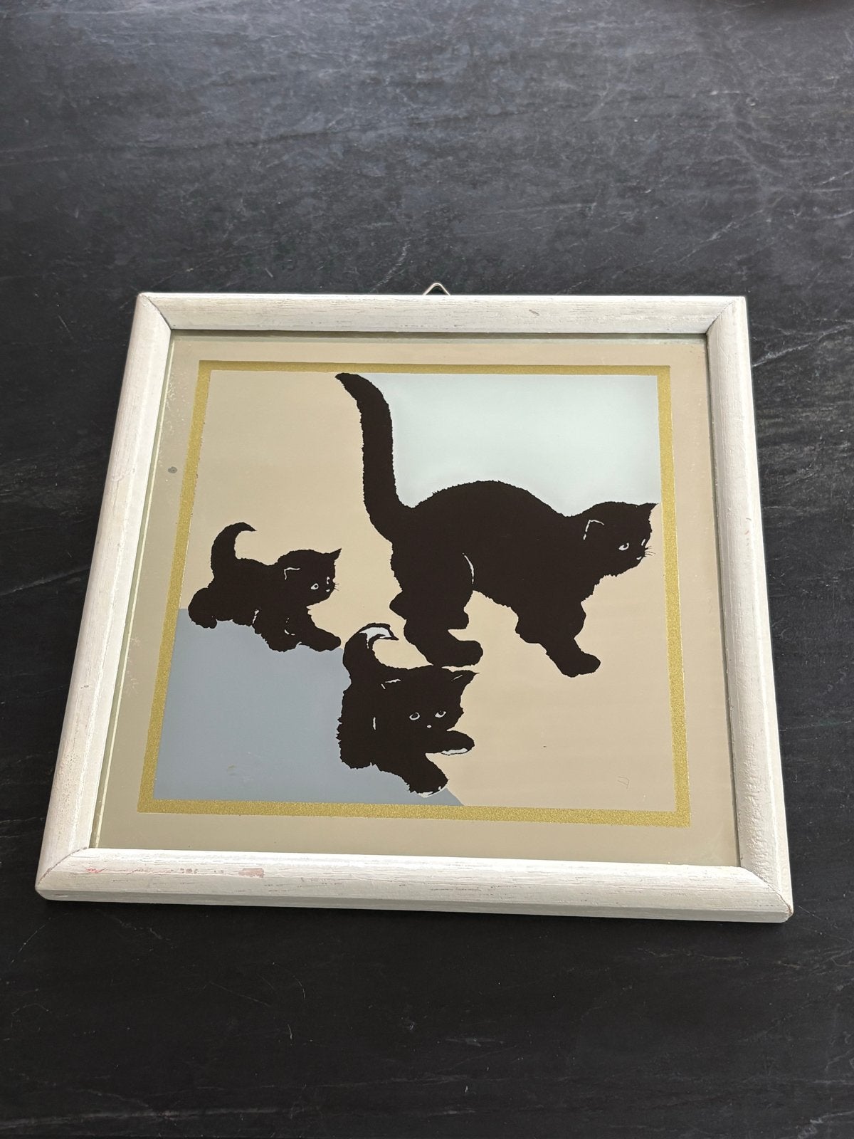 Vintage spiegel met katten silhouetten, Minder dan 50 cm, Gebruikt, Overige typen, Ophalen of Verzenden