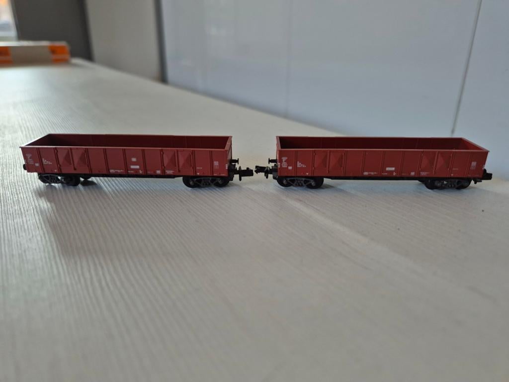 4 Nette N-spoor 4-assige DB hogebakwagons, Gebruikt, Gelijkstroom, Fleischmann, Wagon