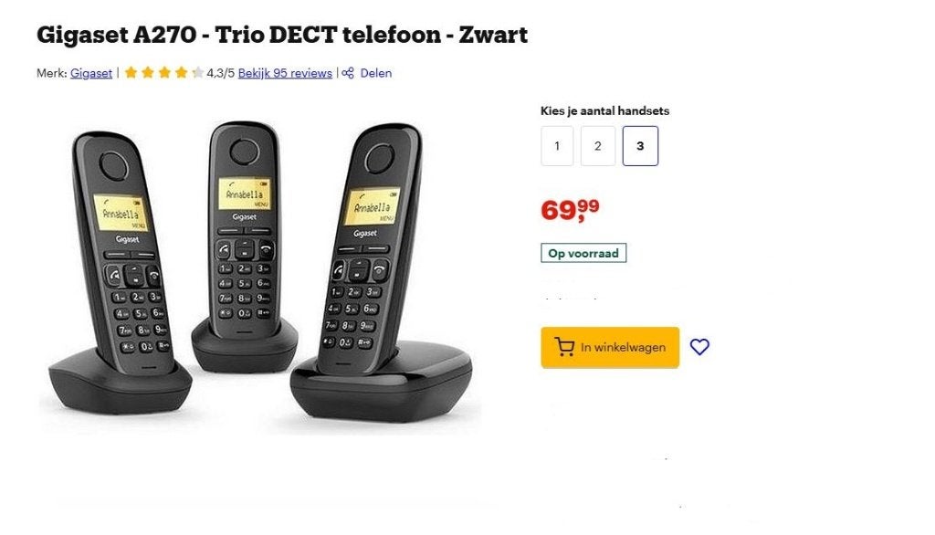 Gigaset A270 - Trio DECT telefoon - Zwart, Ophalen of Verzenden, Zo goed als nieuw, 3 handsets