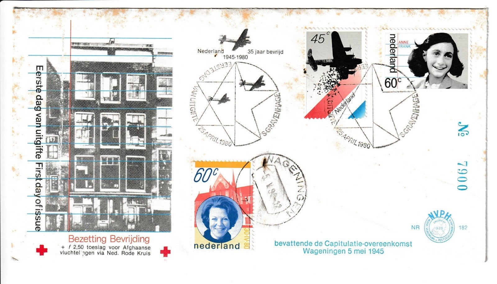 FDC 182 met bijdruk onbeschreven incl capitulatie ovk, Ophalen of Verzenden, Onbeschreven, Nederland