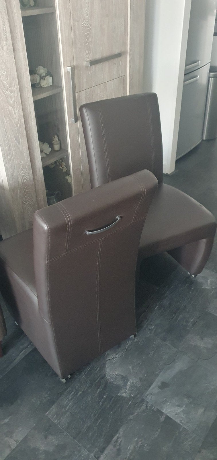 6 bruine eetkamerstoelen met lichte gebruikssporen, Ophalen, Gebruikt, Bruin, Leer