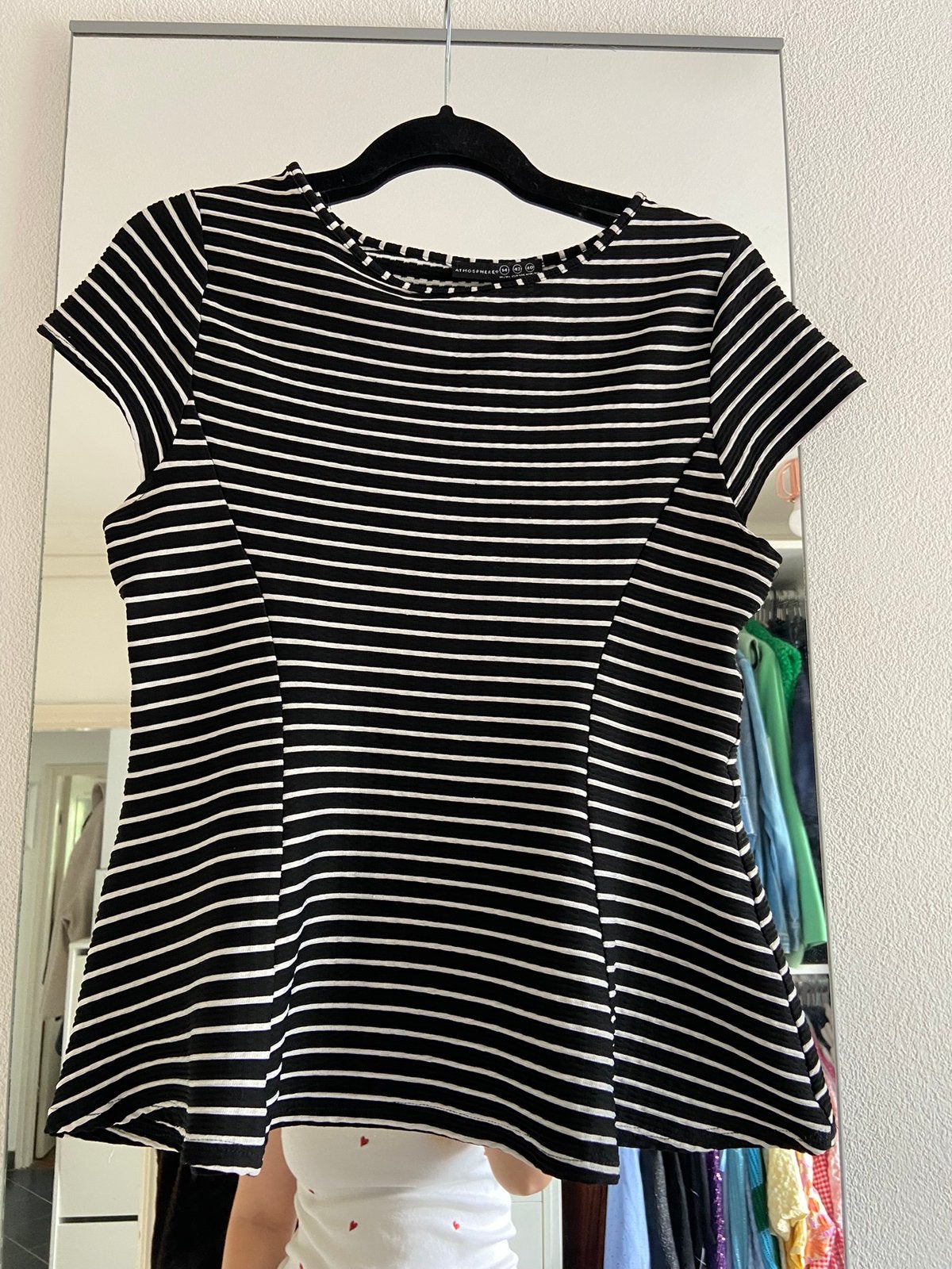 Peplum top streep, Verzenden, Zwart, Maat 42/44 (L), Korte mouw
