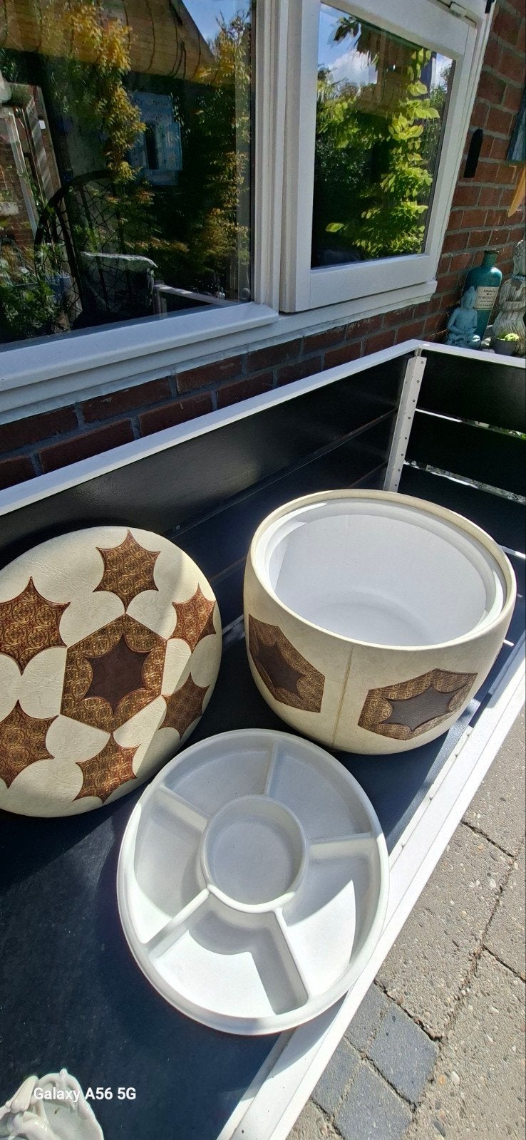 Decoratieve poef met opbergruimte - gerepareerd, Gebruikt, Ophalen of Verzenden, 50 tot 75 cm, Stof