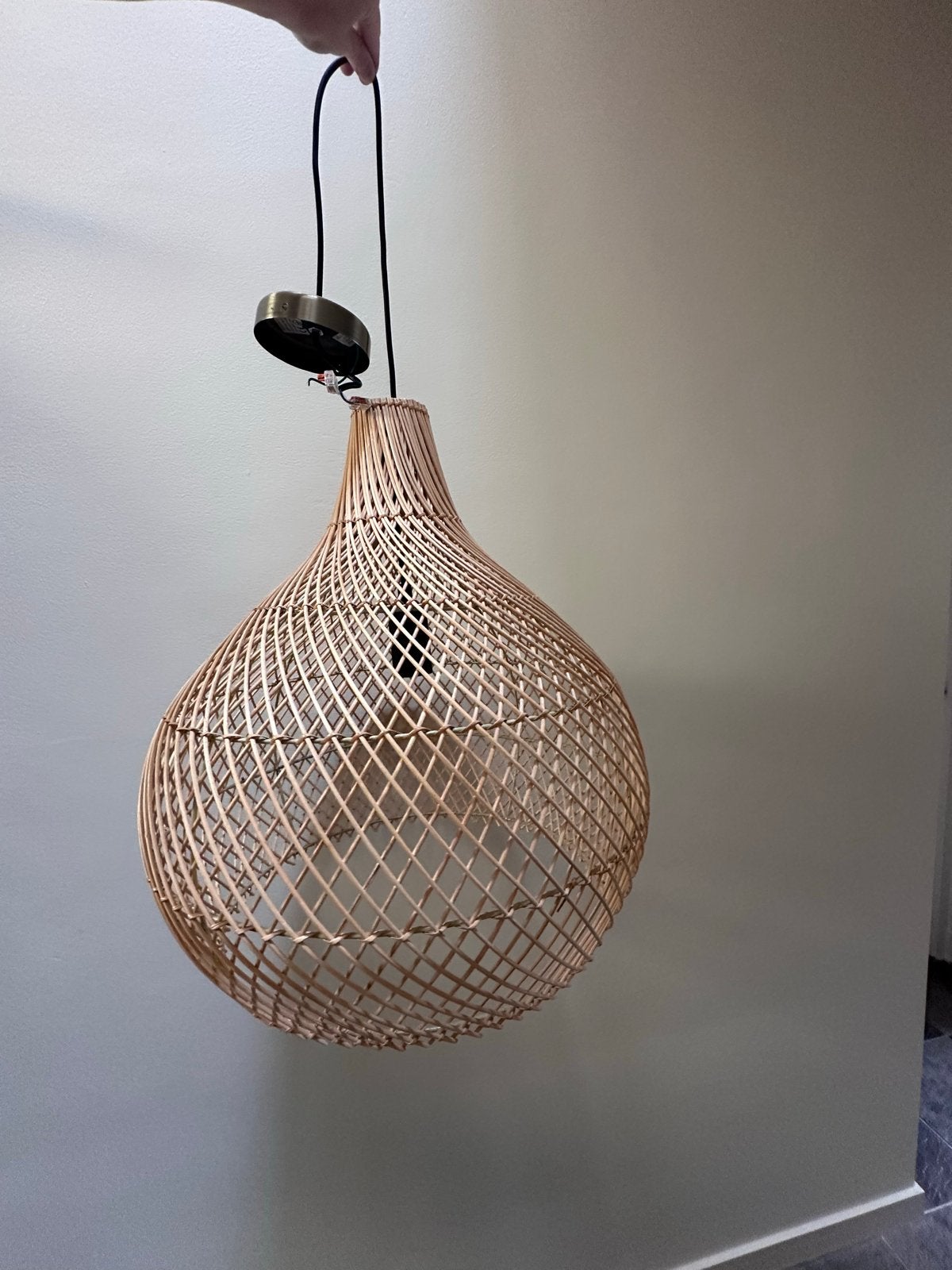 Rotan Hanglamp - Bohemian Stijl, Ophalen, Zo goed als nieuw, Natuurlijk materiaal, E27 (groot)