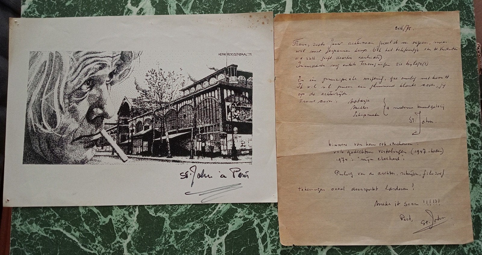 Dichter St.John prent Henk Roozendaal brief Frans Duister, Ophalen of Verzenden, 1960 tot 1980, Gebruikt, Overige onderwerpen