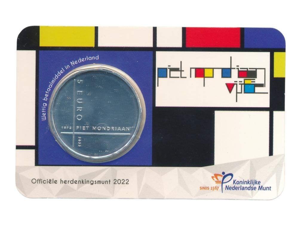 Nederland 5 Euro 2022 Piet Mondriaan in coincard, Ophalen of Verzenden, Koningin Beatrix, Euro's, Losse munt