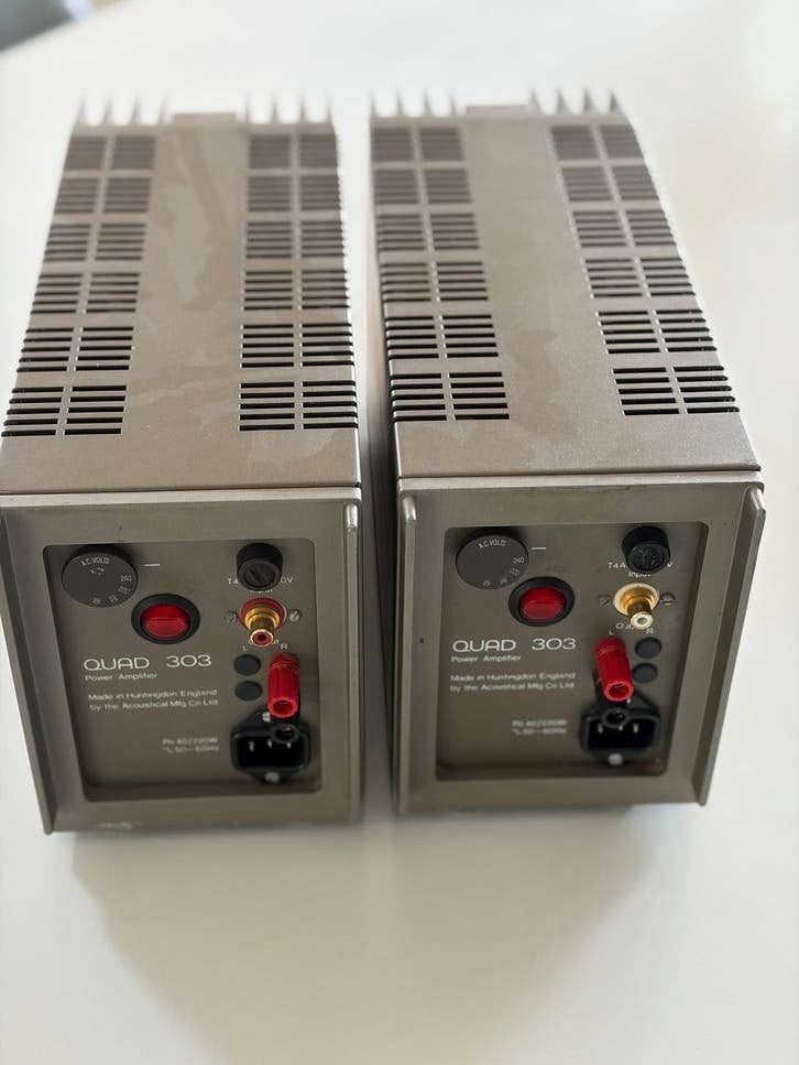 Gereviseerde Quad 303 Monoblokken met Moderne Aansluitingen, Refurbished, Ophalen, Overige merken, Minder dan 60 watt