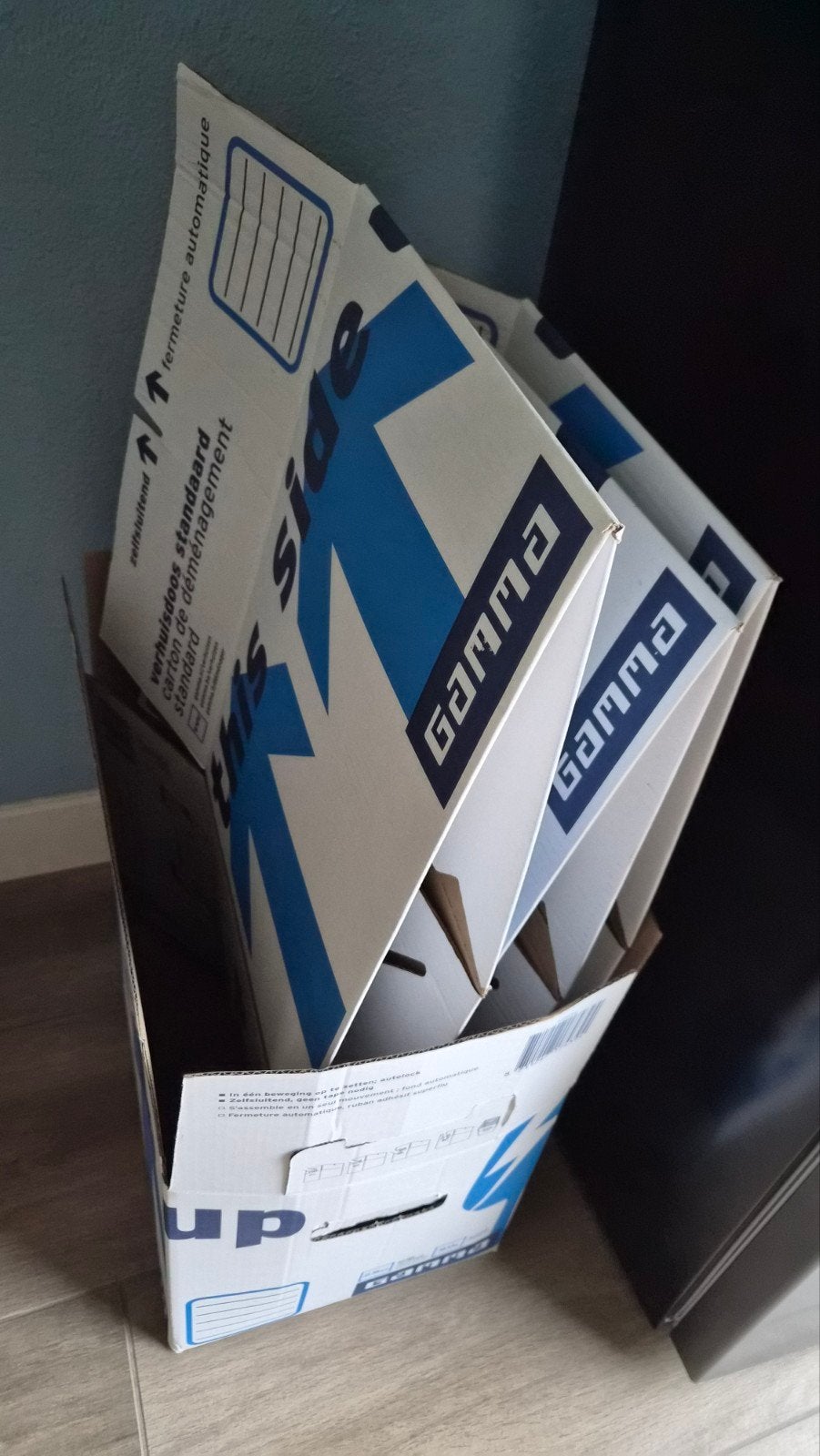 Gamma verhuisdozen - 5 stuks, zo goed als nieuw, Doe-het-zelf en Verbouw, Kratten en Dozen, Ophalen, Doos, Zo goed als nieuw, Minder dan 40 cm