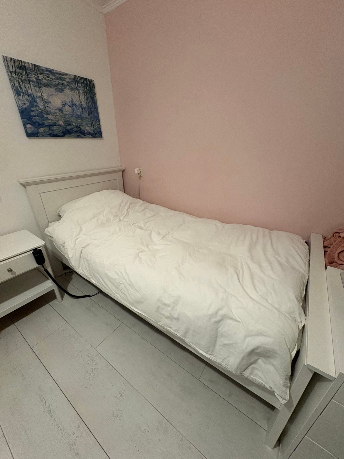 Eenpersoonsbed wit inclusief elektrische lattenbodem, Ophalen, 90 cm, Eenpersoons, Wit