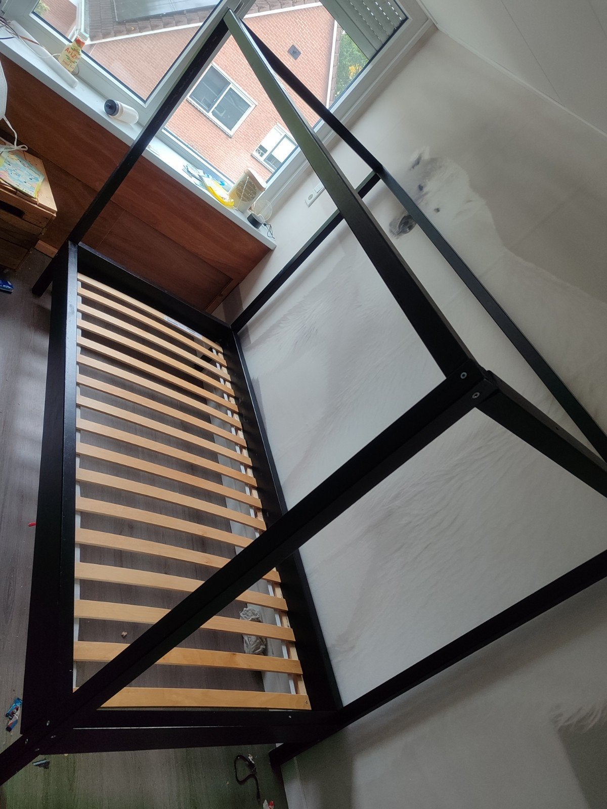 Zwart bedombouw 90x200 evt met lattenbodem, Ophalen, Gebruikt, 90 cm, Eenpersoons
