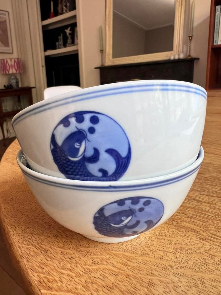 2 vintage Chinese porseleinen kommetjes met vis motief, Antiek en Kunst, Ophalen of Verzenden