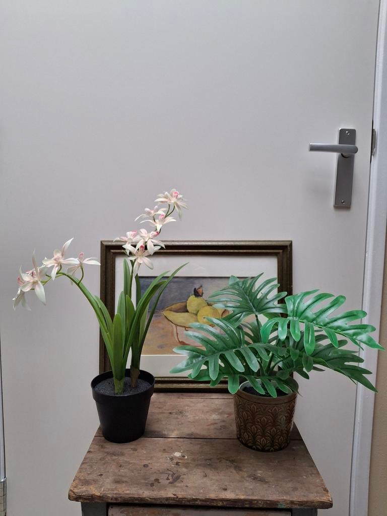 2 Leuke kunstplanten Ikea met olijfgroene pot, Binnen, Groen, Onderhoudsvrij, Kunstplant
