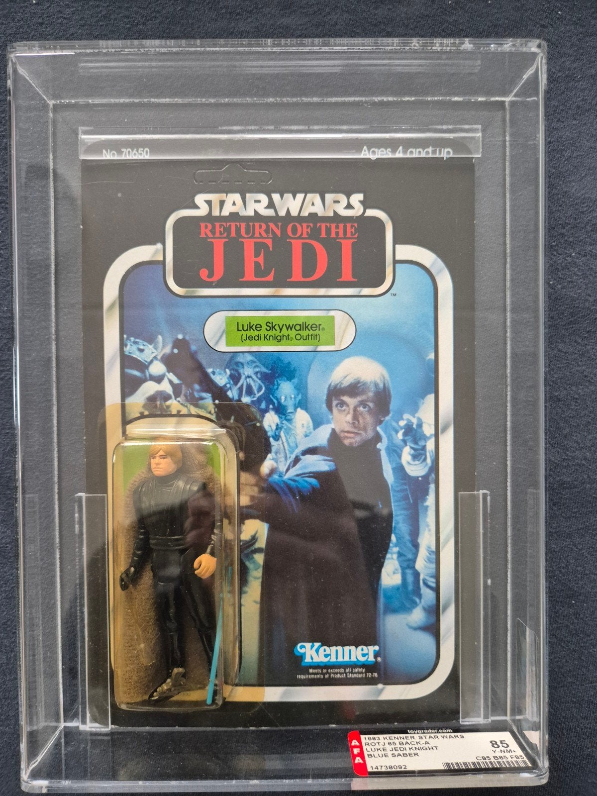 Luke Skywalker Jedi Knight Blue Saber ROTJ 65 Back-A AFA 85, Ophalen of Verzenden, Zo goed als nieuw