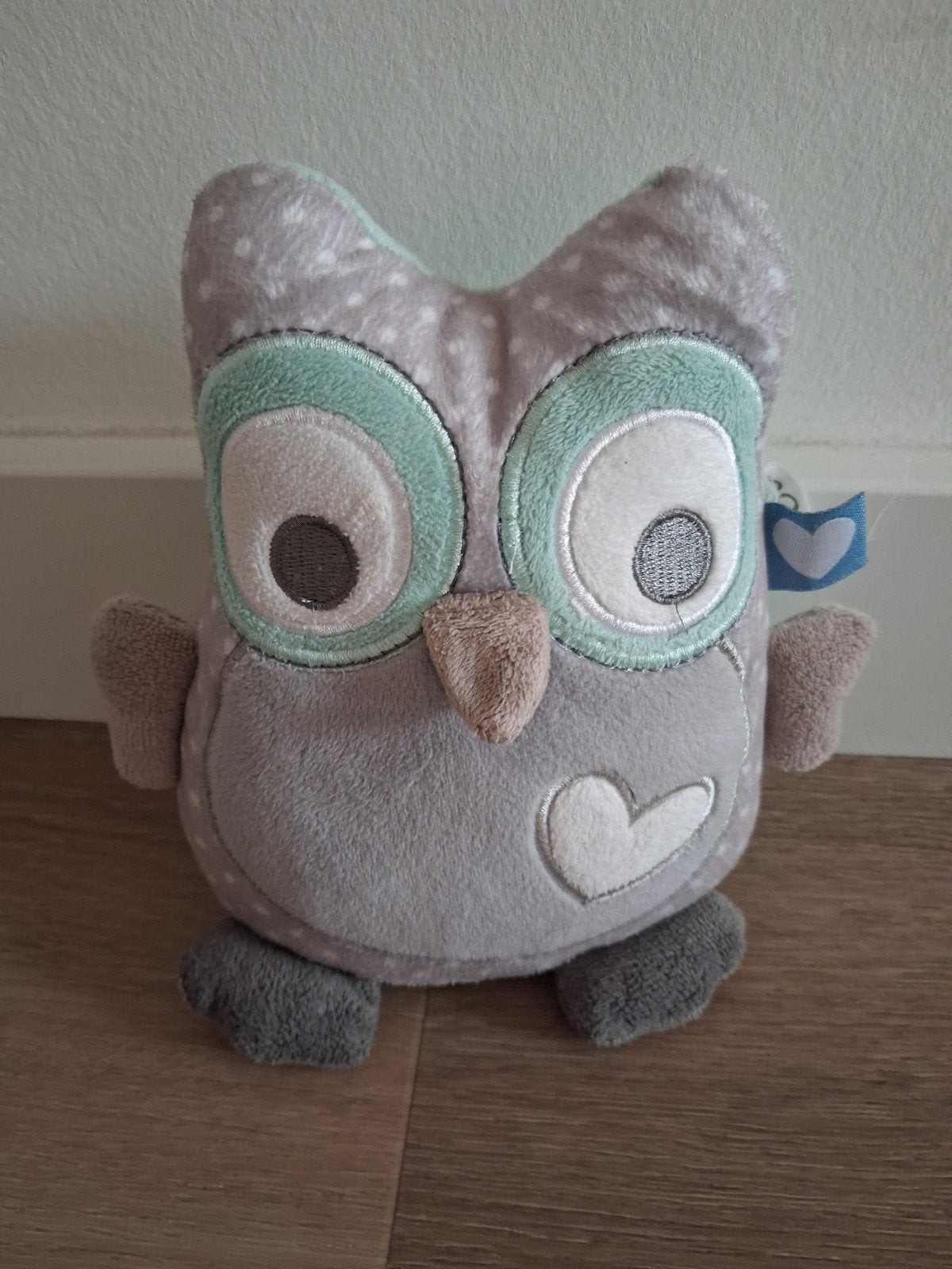 Knuffel uil Tiamo mint groen grijs mintgroen L388, Ophalen of Verzenden, Zo goed als nieuw, Overige typen