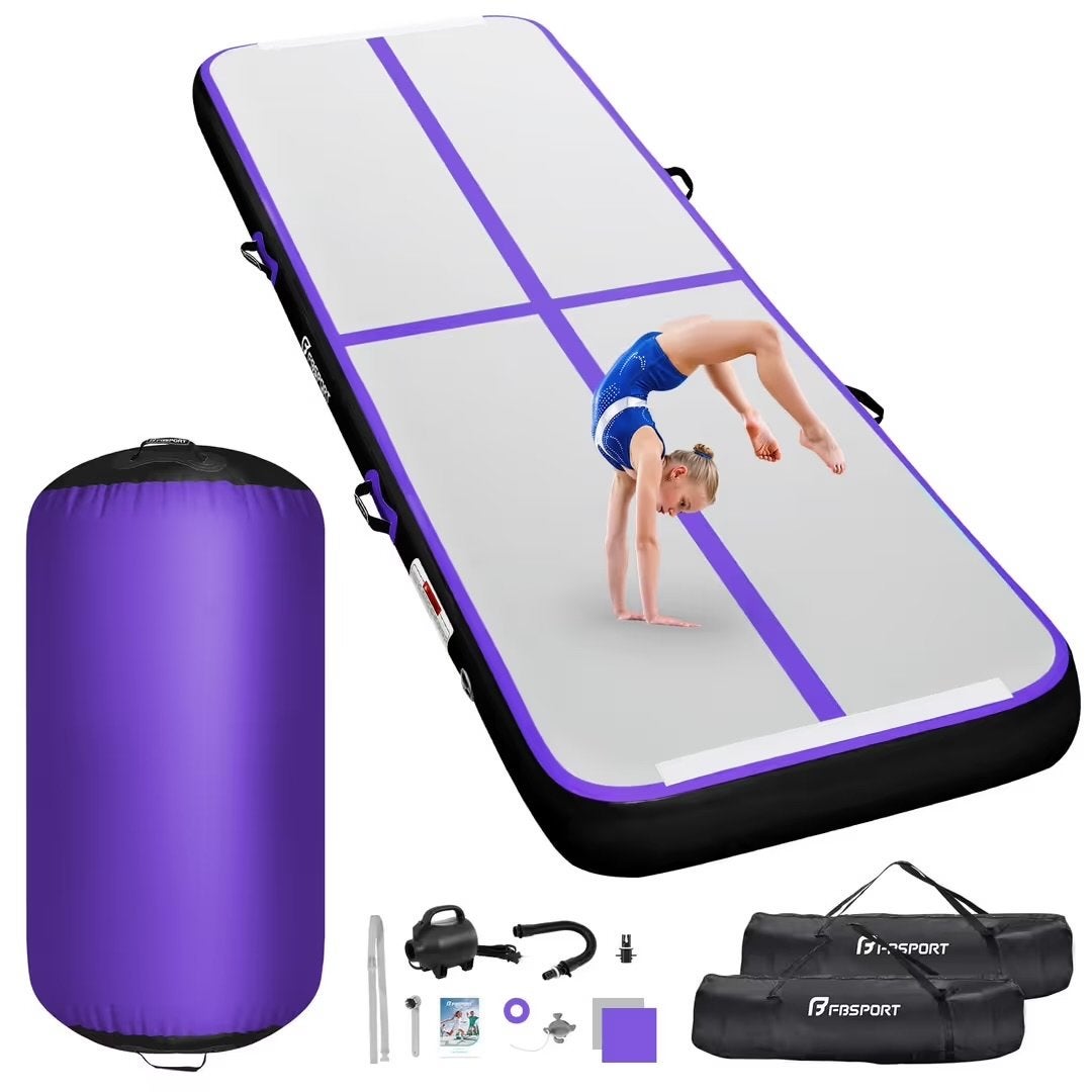 Airtrack turnmat 100x60cm 10cm dik met pomp en draagtas, Sport en Fitness, Turnen, Www.fbsport.com, Materiaal, Paars, Nieuw