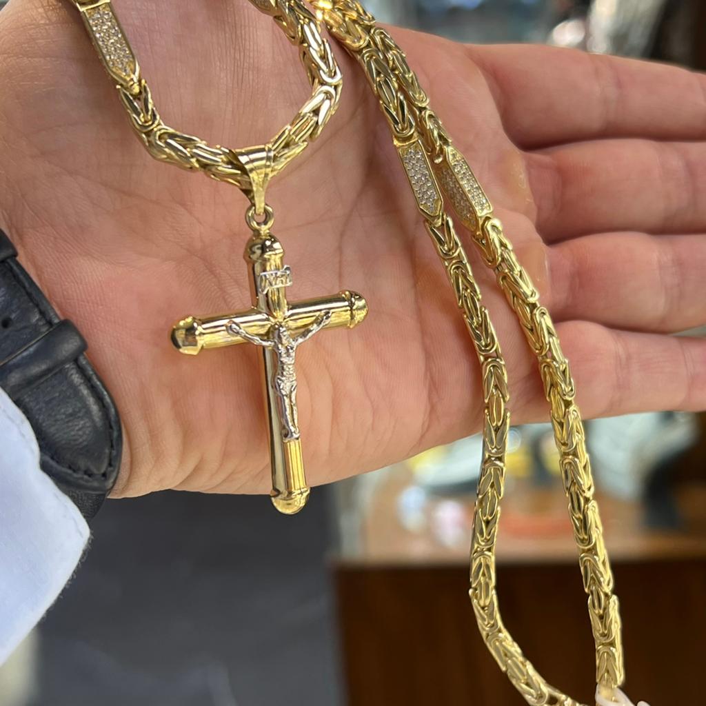 14k gouden koningsketting kruis hanger italy, Ophalen of Verzenden, Zo goed als nieuw, Goud