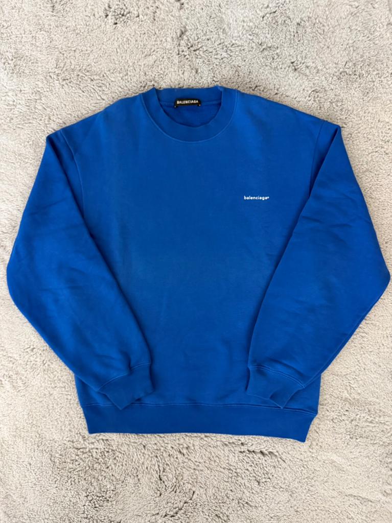 Balenciaga Mini Logo Blauwe Sweater XS (valt als S-M), Ophalen of Verzenden, Zo goed als nieuw, Maat 46 (S) of kleiner, Blauw