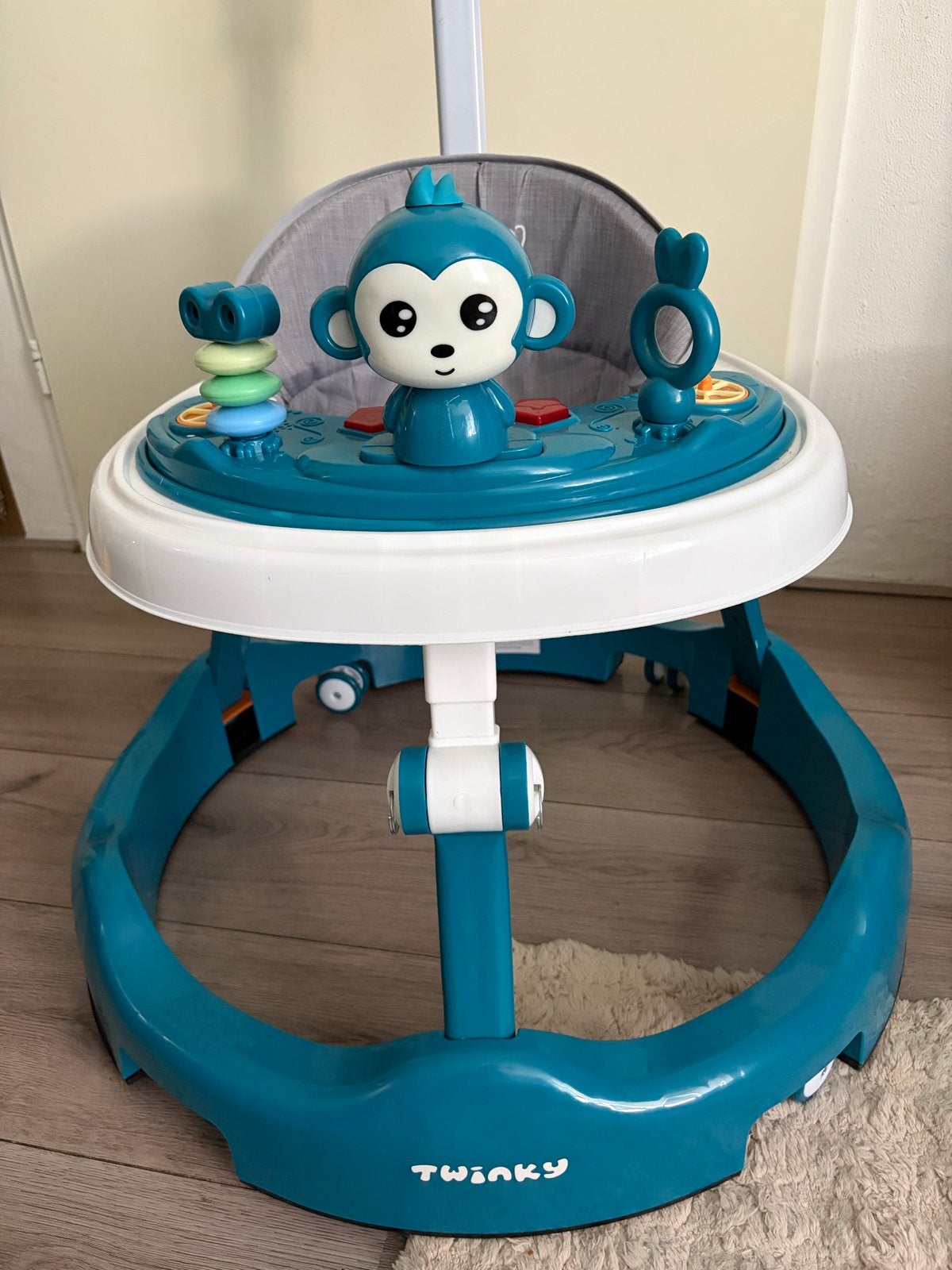 Mooie Twinky loopstoel, blauw groen, zo goed als nieuw, Ophalen, Zo goed als nieuw, Overige typen, Met wieltjes