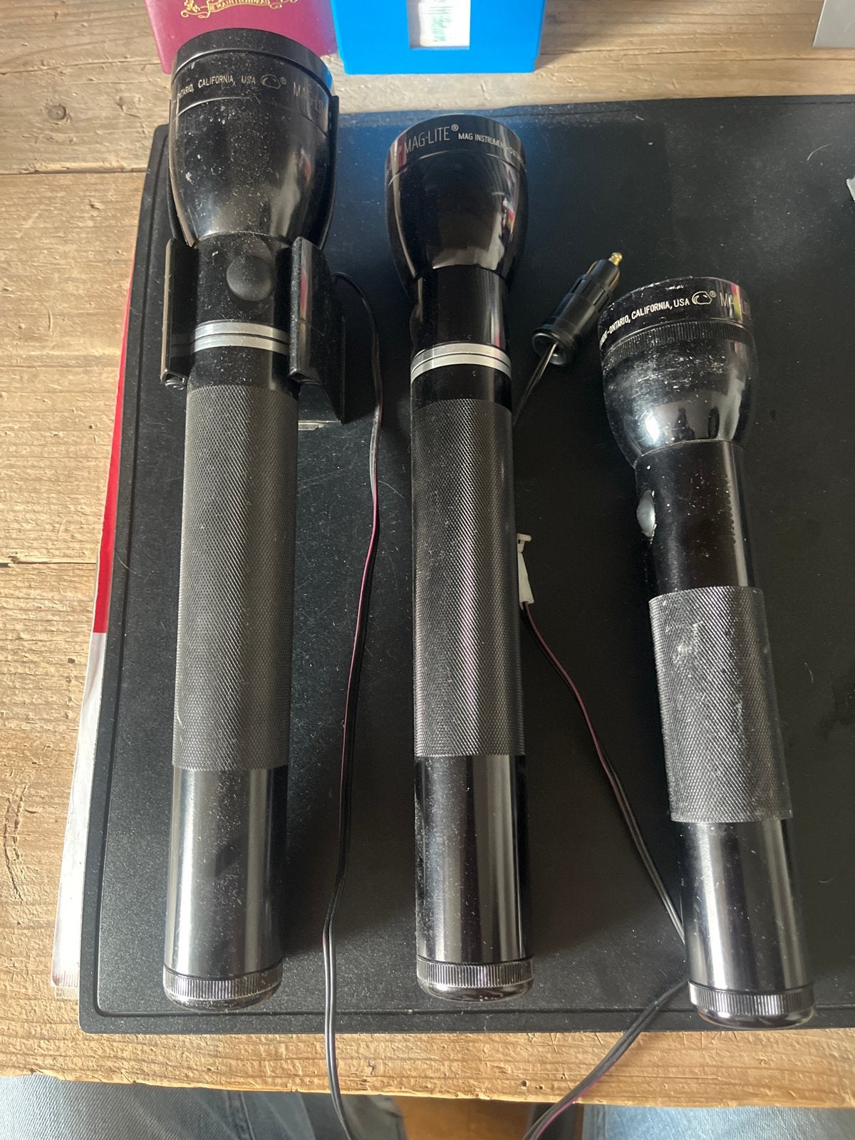 3x maglite zaklamp met 12v autolader/klem, Ophalen of Verzenden, Gebruikt, Accu